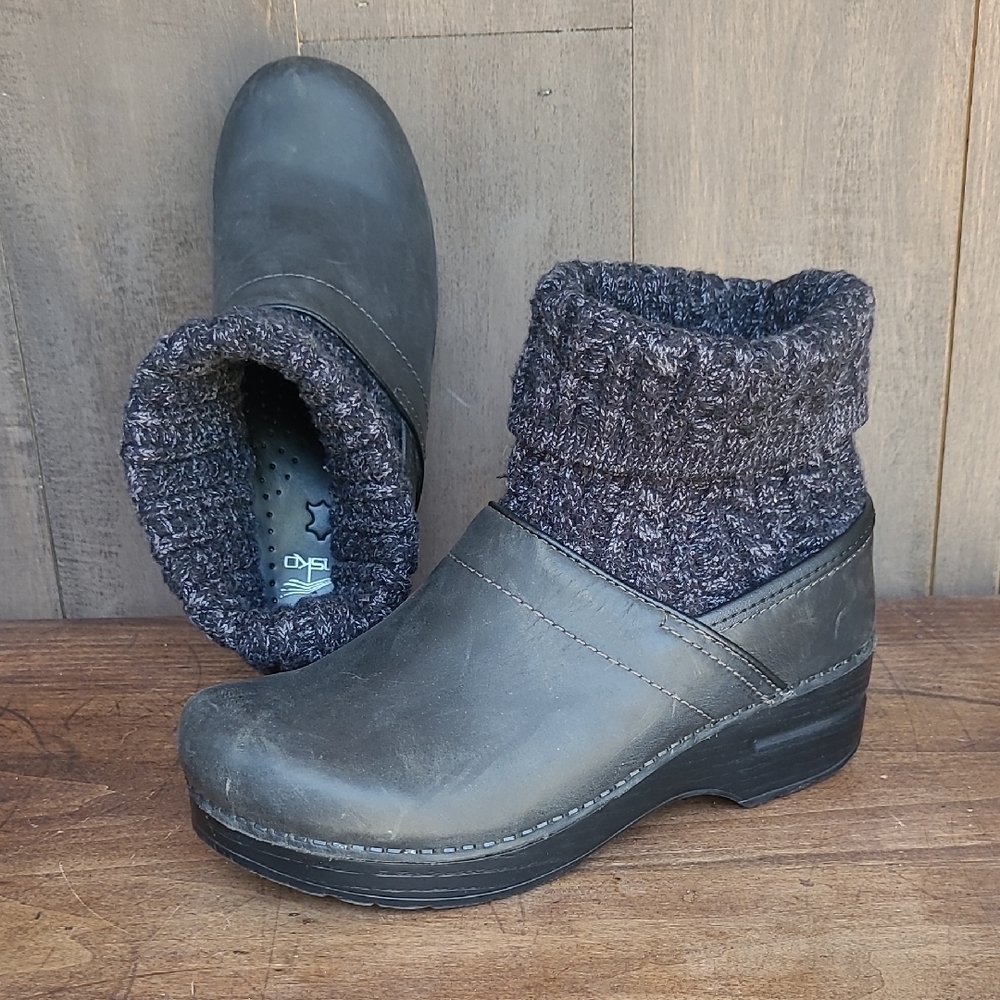 Dansko Cozy Chloe Clog Women's sz 37/6.5US Black Oiled Leather Shoes